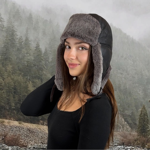 Real Sheepskin Leather Trapper Hat | Leather Aviator | Russian Ushanka - Picture 8 of 10